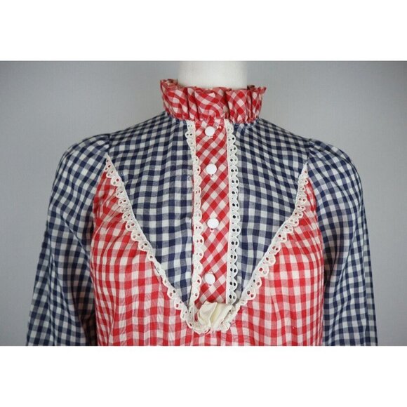 VINTAGE 1970s 70s WOMEN'S RED & BLUE PLAID NIGHTGOWN - CHERRI LYNN - SMALL - Picture 5 of 8